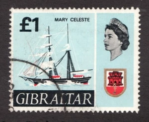 1967 Gibraltar Sc# 119 - £1, QEII, Mary Celeste sailing ship. Used Cv$18.50 - Picture 1 of 1