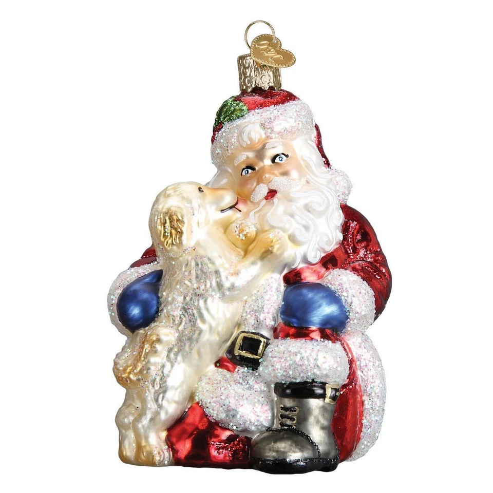 Old World Christmas Glass Blown Ornament Santa's Puppy Love 40293