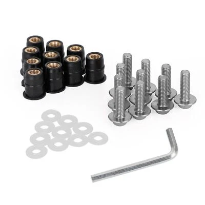 10x Aluminum M5x16mm Motorcycle Screen Bolts Rubber Well Nuts Silver For Yamaha- Foto 1 de 4