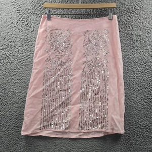 Joi Womens A-line Skirt Size 10 Pink Linen Sequins Knee Length - Picture 1 of 13