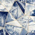 Arthouse Geometric Fragments Navy Blue Marble Metallic Gold Vinyl Wallpaper