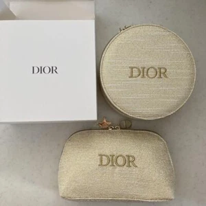 Set of 2 Dior Holiday 2024 Novelty Gold Glitter Vanity Pouch Limited Japan - Picture 1 of 6