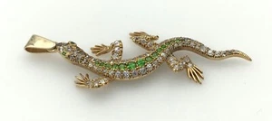 Nachlass 14K Gelbgold Diamant & Demantoid Granat Eidechse Anhänger Vintage 1930’s - Bild 1 von 5