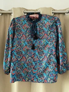Vintage 70s 80s DIANE FREIS Paisley Georgette Boho Blouse M adini phool marant - Picture 1 of 7