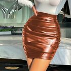 Sophisticated Wet Look Skirt For Women High Waist Ruched Detail In Pu Leather