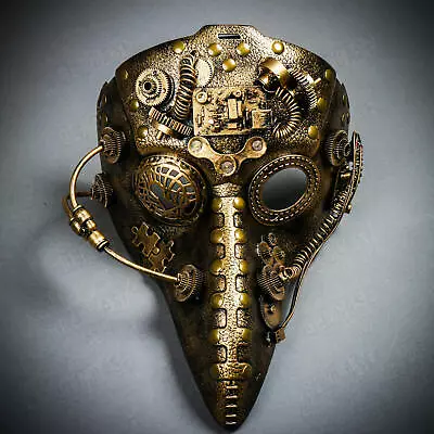 Steampunk Halloween Costume Plague Death Doctor Full Face Masquerade Mask Gold - Image 1 of 4