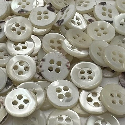 White Japanese Trocas Oyster Shell Shirting Button Wide Rim 11mm 7/16"  4hole - Image 1 of 3