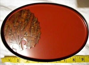 Bandeja de madera de trabajo de corteza de cerezo placa ovalada 9X6" laca con incrustación de hojas japonesas AKITA IOB - Imagen 1 de 18