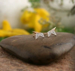 14k Solid Gold Natural Diamond Earrings Half Star Earring Bridal Jewelry For Her - Picture 1 of 12