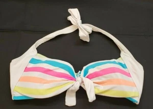 BRIGHT NEON STRIPED BIKINI TOP~COCO RAVE~M/L 34/36 D CUP~pink blue orange yellow - Picture 1 of 8