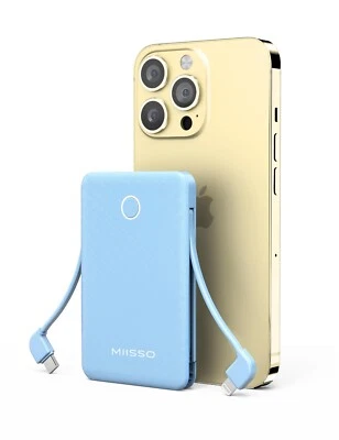 Cables incorporados ultra delgados Miisso 6000 mAh banco de alimentación tamaño de tarjeta cables USB C Foto 1 de 4