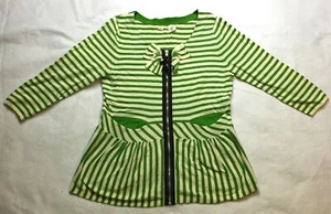Moth Anthtropologie Womens M Green White Short Sleeve Sweater Blouse Top Zip Bow - Picture 1 of 6