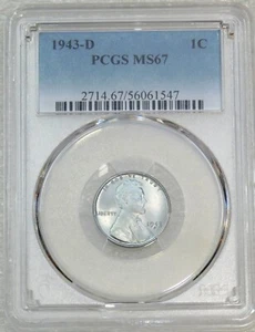 1943-D Lincoln Steel Cent PCGS MS67 Frosty Just Graded PQ New Holder #F56B - Picture 1 of 4