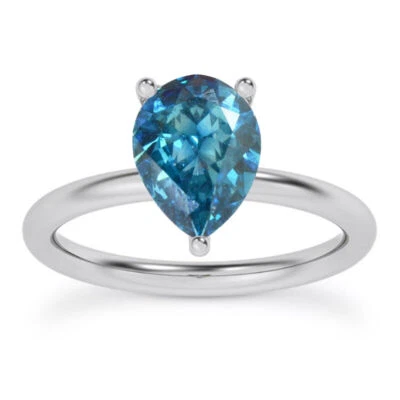 Diamond Engagement Ring Pear Shape Color Treated 14K White Gold VS2 1.04 Carat - Image 1 of 4