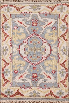 Gray Oushak Style Rug 2x3 Ft Hand-Knotted Transitional Geometric Wool Carpet - Image 1 of 4