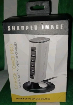 Estación de carga Sharper Image Charge Tower Pro 6 puertos cargador USB 5 pies. Cable Foto 1 de 4