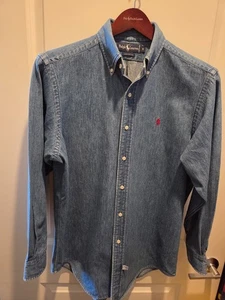 Polo Ralph Lauren Jeansblau gewaschen Langarm Hemd Vintage Mitte 80er Herren (M) - Bild 1 von 12