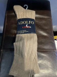 Adolfo 4 Pack Dress Socks Men Tan For Show Size 10-13 - Picture 1 of 7
