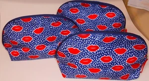 3 NIP Beauty To Go Avon Make Bag Travel Bag Set Red Lips on Blue 11"x 5"x 3 1/2" - Picture 1 of 2