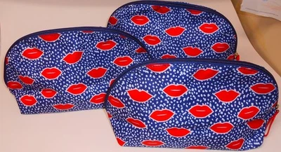 3 NIP Beauty To Go Avon Make Bag Travel Bag Set Red Lips on Blue 11"x 5"x 3 1/2" - Image 1 of 2