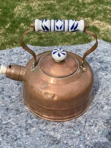 Vintage 9in Copper Tea Pot W/Delft Blue Handle & Lid-Douro - Picture 1 of 7