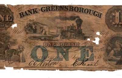 $1 "BLACK TRAIN" (BANK OF GREENSBOROUGH) 1800'S $10 "BLACK TRAIN" 1800'S  $1 - Image 1 of 3