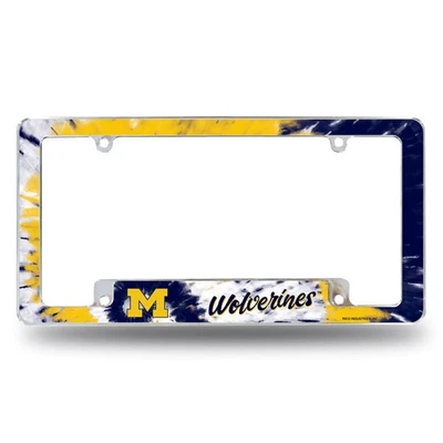 Michigan Wolverines Chrome Metal License Plate Frame with Bold Tie Dye Design - Image 1 of 4