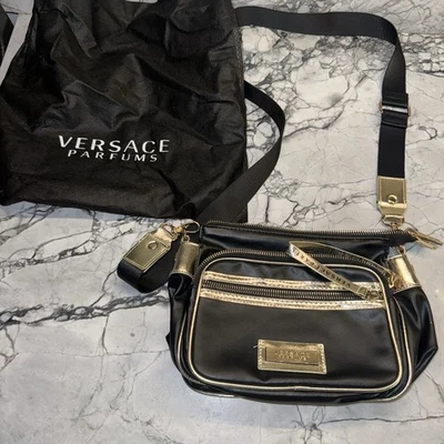 Versace Parfumes Black Gold Detachable Crossbody Zip Bag Dust Cover - Image 1 of 4