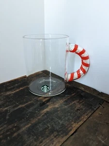Starbucks Clear Glass Mug Cup 2020 Holiday Candy Cane Glitter Handle 12oz Logo - Picture 1 of 4