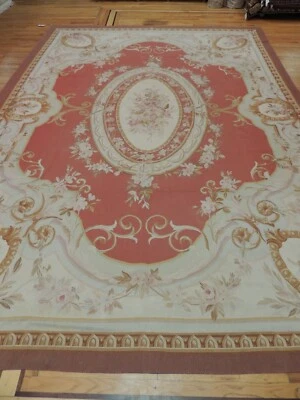 Alfombra Oriental Diseño Aubusson Francés 10x14 Floral Beige Rojo Dorado Verde azulado Foto 1 de 4