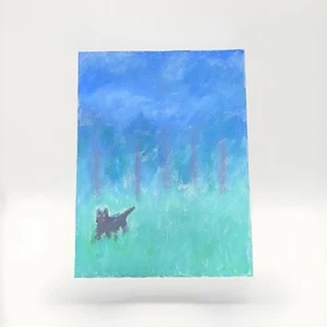 Painting Original Blue Heeler Wolf Dog Forest Unframed Canvas 11.8” x 15.7” 🖼️ - Picture 1 of 2