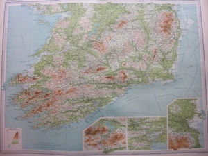 1920 MAP OF IRELAND - SOUTHERN SECTION - Dublin - Plate 24 Times Atlas Of World - Picture 1 of 6