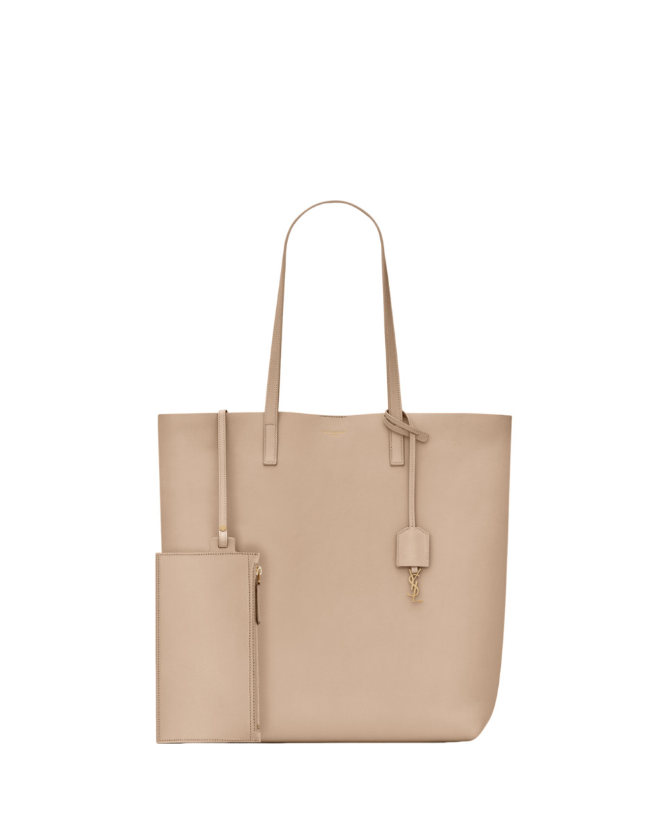 SAINT LAURENT N/S $1500 Dark Beige Leather Shopping Tote Bag