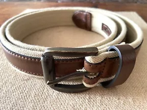 BASS Brown Leather Canvas Belt Men’s XL Size 43-44 No Tag Excellent Condition! - Picture 1 of 14