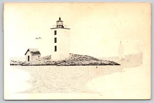 Postcard Dutch Island Lighthouse Illustration Jamestown Rhode Island - Picture 1 of 2