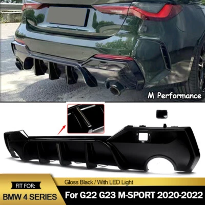 For 2020-2024 BMW G22 G23 430i 4 Series Gloss Black LED Rear Bumper Diffuser Lip — 第 1/4 张图片