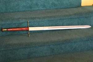 Knight Sword 43" Overall ~31.5" Blade~ Brass Steal Wood Handle Round Pommel - Picture 1 of 9