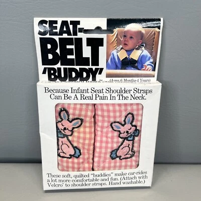 Seat Belt Buddy Strap Covers Stroller Carriers Pink Gingham Plaid Bunny Quilted - Image 1 of 4