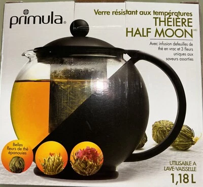 NUEVO Primula Media Luna Tetera de Vidrio Floreciente, Juego de Té de Hojas Sueltas Filtro Inoxidable Foto 1 de 4