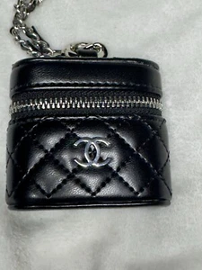 New CHANEL MICRO Crossbody Black Bucket Zip BAG PENDANT Earbud Holder - Picture 1 of 8