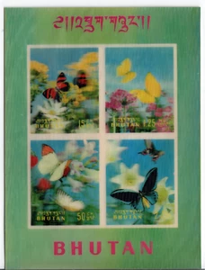 Hoja de recuerdo Bután 1968 3D mariposas MNH SS como nueva nunca montada - Imagen 1 de 2