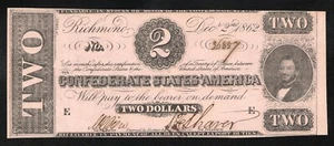 ⭐⭐ T-54 1862 $2 CONFEDERATE CURRENCY CIVIL WAR NOTE TWO DOLLAR BILL 36857 - Picture 1 of 2