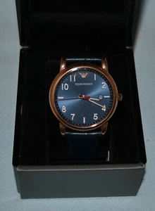 EMPORIO ARMANI AR11135 MEN'S BLUE EMBOSSED LEATHER STRAP WATCH NEW  - Picture 1 of 4