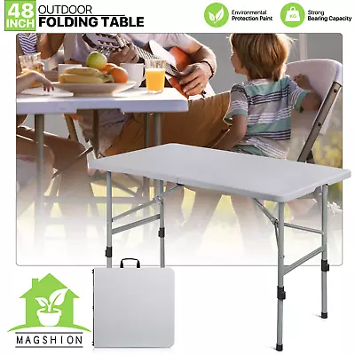 MAGSHION 4ft Grey Portable Folding Home Plastic Table Adjustable Foot Camping Picnic Desk