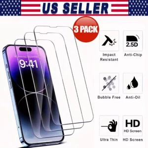 3Pack Tempered Glass Screen Protector For iPhone 14 13 12 11 Pro Max XS XR 8 7 6 - Picture 1 of 12