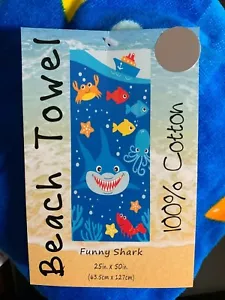 SHARK BEACH TOWEL 50" X 25" NWT POOL OCEAN BEACH PICNIC KIDS OCTOPUS FISH SHIP - Picture 1 of 6