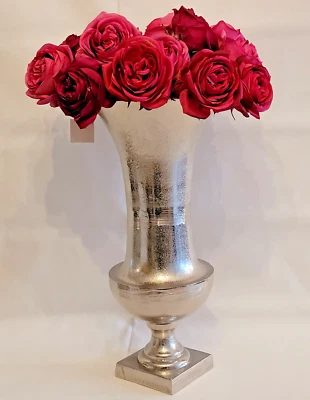 Vase Pokal Amphore groß schwer 49 cm Höhe Aluguss silber Bodenvase landhauswelt - Bild 1 von 4