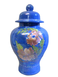 Large vintage hand painted lidded ginger / tea jar - Picture 1 of 8