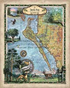 Siesta Key Historic Map Reproduction Wall Art Print Vintage Poster - Home Decor - Picture 1 of 6