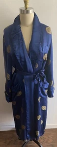 Vintage Oriental Robe Kimono Embroidered Circles Navy With Gold Size 48 Quilted - Picture 1 of 9